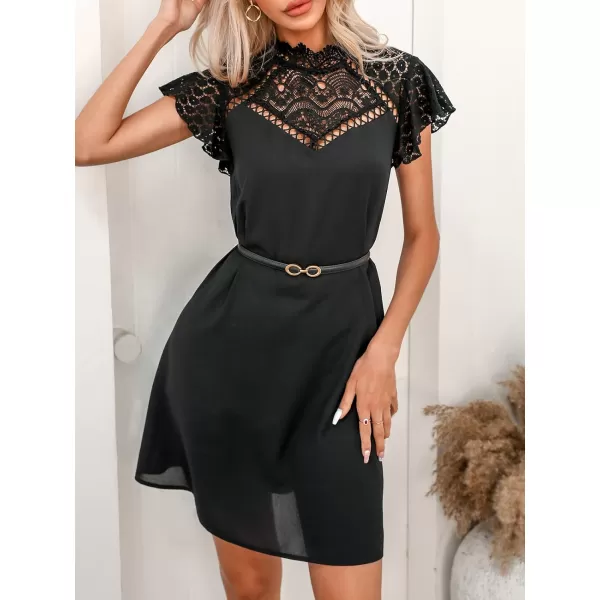 imageCUPSHE Womens Lace High Neck Short Length Dresses Cutout Long Sleeves Dress with Elastic WaistBlack2