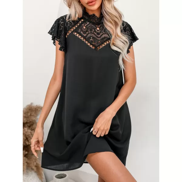 imageCUPSHE Womens Lace High Neck Short Length Dresses Cutout Long Sleeves Dress with Elastic WaistBlack2