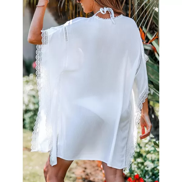 imageCUPSHE Womens Lace Mini CoverUp Dress Mini VNeck Dress White BeachwearWhite