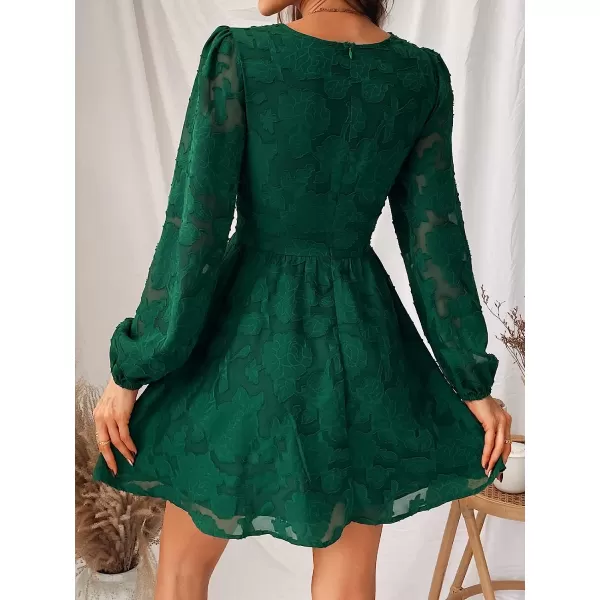 imageCUPSHE Womens Lace Mini Dress Long Sleeve Floral Print A Line Dress for Party Bodycon DressGreen