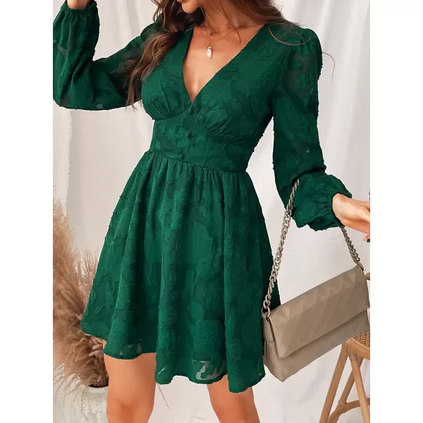 imageCUPSHE Womens Lace Mini Dress Long Sleeve Floral Print A Line Dress for Party Bodycon DressGreen