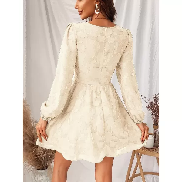 imageCUPSHE Womens Lace Mini Dress Long Sleeve Floral Print A Line Dress for Party Bodycon DressIvory
