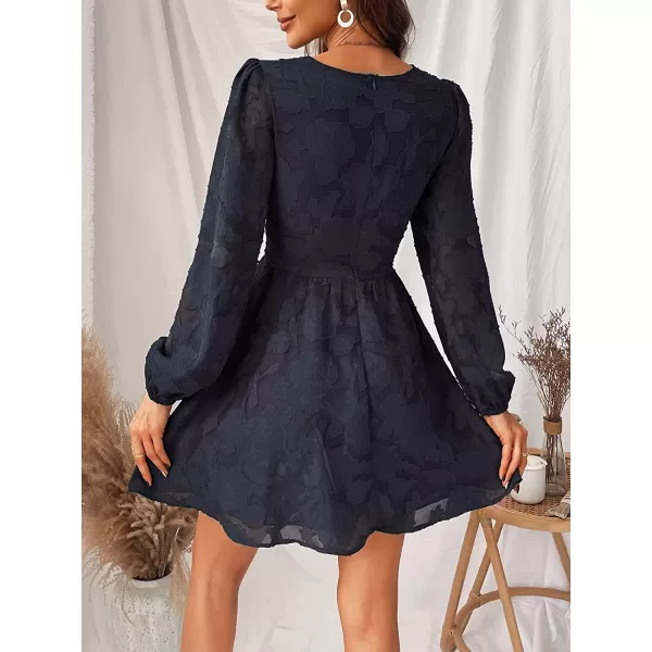 imageCUPSHE Womens Lace Mini Dress Long Sleeve Floral Print A Line Dress for Party Bodycon DressNavy
