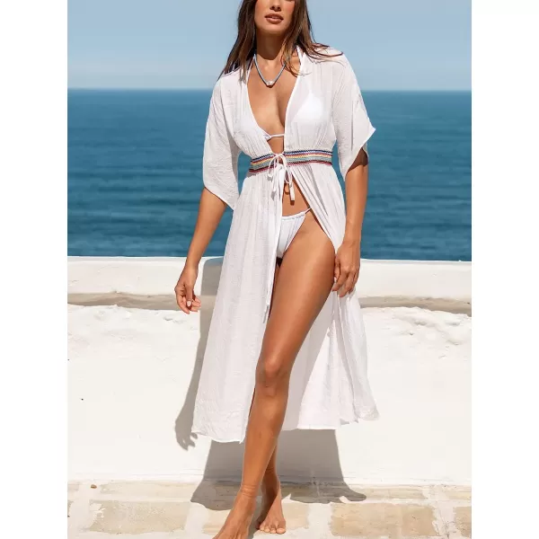 imageCUPSHE Womens Lace Tassel CoverUp Duster Kimono Dress SemiSheer Beachwear Dress with Long Bell SleevesWhite