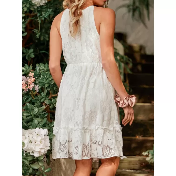 imageCUPSHE Womens Lace Tassel Front Mini Dress Sleeveless Round Neck Elastic WaistWhite