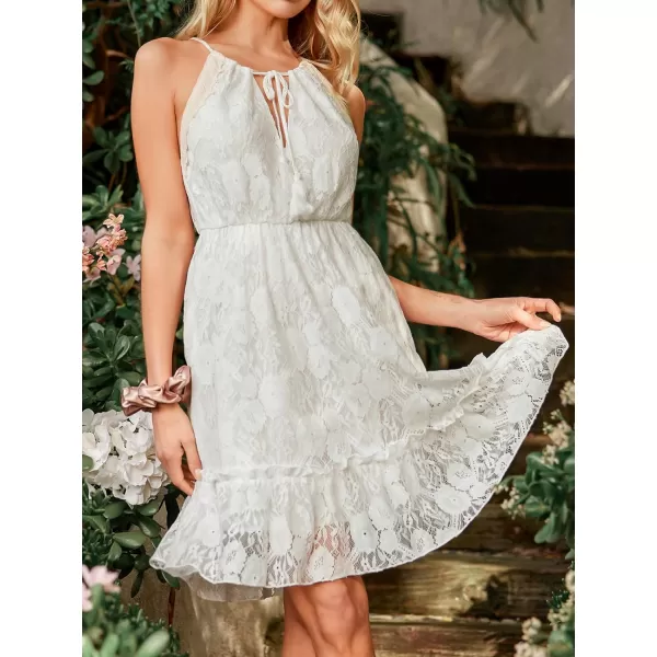 imageCUPSHE Womens Lace Tassel Front Mini Dress Sleeveless Round Neck Elastic WaistWhite