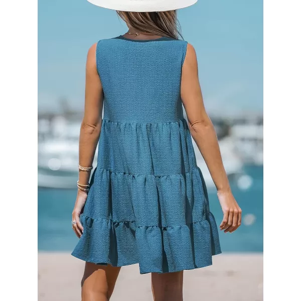 imageCUPSHE Womens Lace Tassel Tie Mini Dress Sleeveless V Neck Dresses Casual SummerBlue