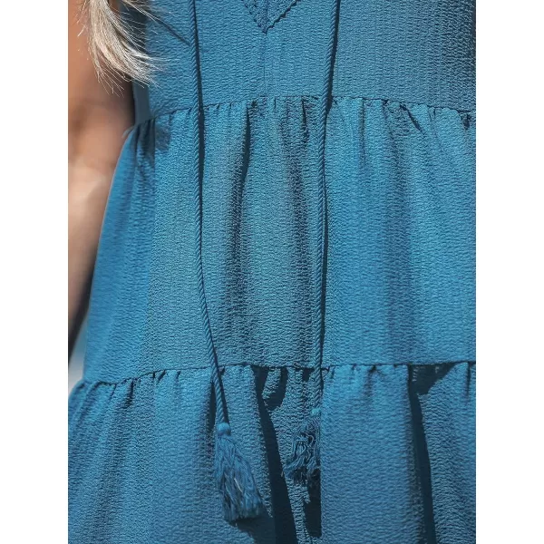 imageCUPSHE Womens Lace Tassel Tie Mini Dress Sleeveless V Neck Dresses Casual SummerBlue