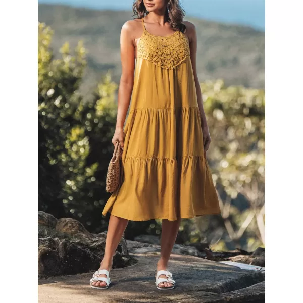 imageCUPSHE Womens Lace Tiered Hem Cami Dress Midi Summer Dress SleevelessYellow