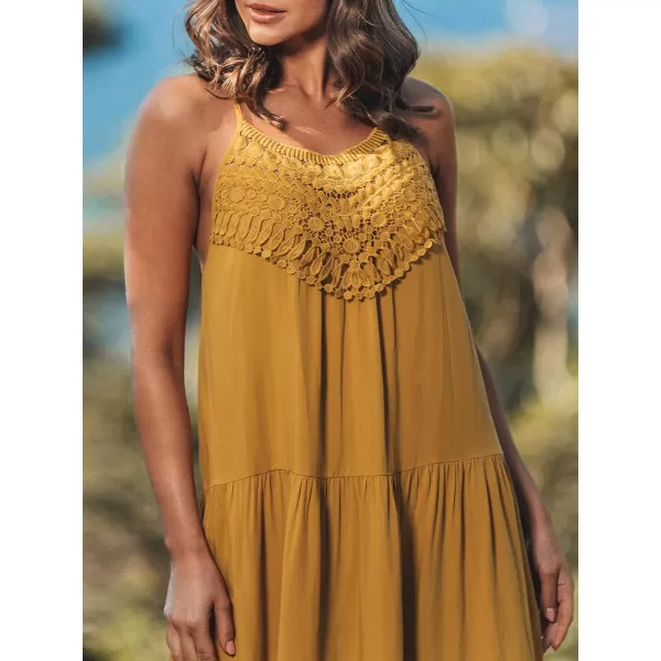 imageCUPSHE Womens Lace Tiered Hem Cami Dress Midi Summer Dress SleevelessYellow