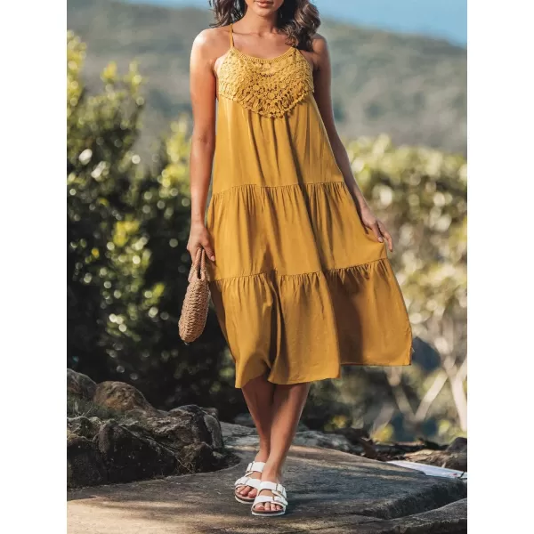 imageCUPSHE Womens Lace Tiered Hem Cami Dress Midi Summer Dress SleevelessYellow