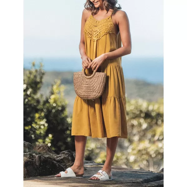 imageCUPSHE Womens Lace Tiered Hem Cami Dress Midi Summer Dress SleevelessYellow