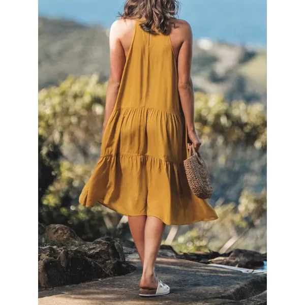 imageCUPSHE Womens Lace Tiered Hem Cami Dress Midi Summer Dress SleevelessYellow