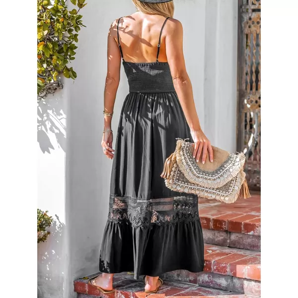imageCUPSHE Womens Lace Trim Maxi Dress V Neck Summer Dress Sleeveless Spaghetti Strap Flowy A Line DressBlack