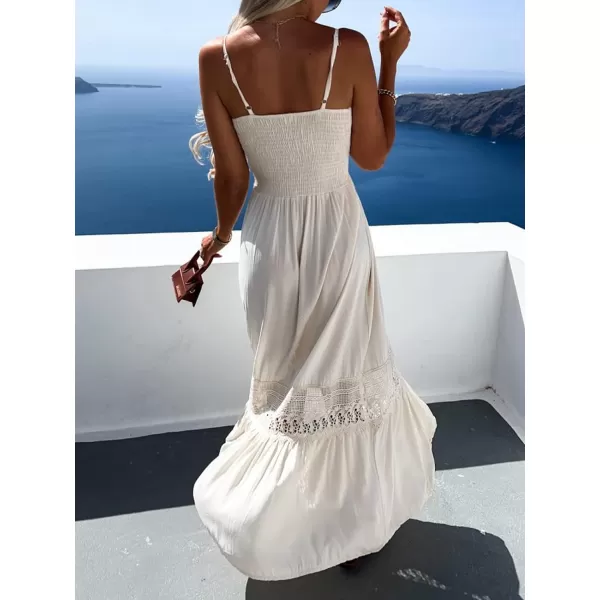 imageCUPSHE Womens Lace Trim Maxi Dress V Neck Summer Dress Sleeveless Spaghetti Strap Flowy A Line DressWhite