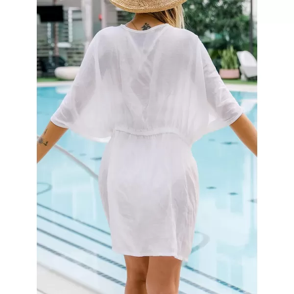 imageCUPSHE Womens Lace Trim Tassel Kimono Beach Cover Up Long Sleeve Beach DressWhite