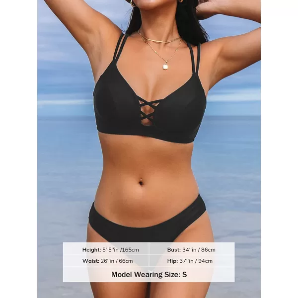 imageCUPSHE Womens Lace Up Bikini Set Beach Low Rise Swimwear Cutout Adjustable StrapsBlack