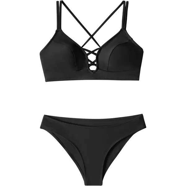 imageCUPSHE Womens Lace Up Bikini Set Beach Low Rise Swimwear Cutout Adjustable StrapsBlack