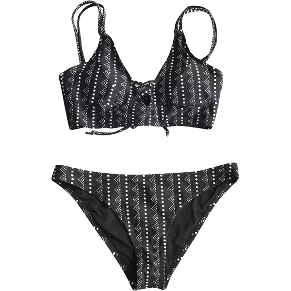 imageCUPSHE Womens Lace Up Bikini Set Beach Low Rise Swimwear Cutout Adjustable StrapsBlackWhite