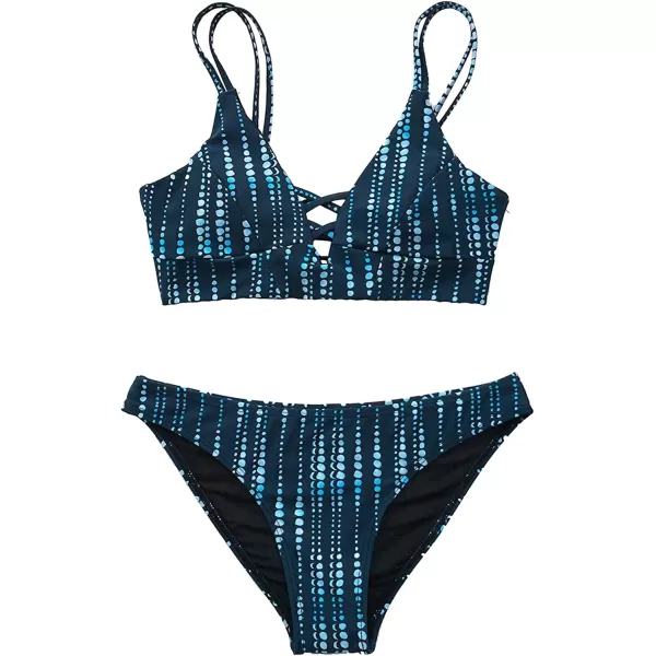 imageCUPSHE Womens Lace Up Bikini Set Beach Low Rise Swimwear Cutout Adjustable StrapsDark Blue