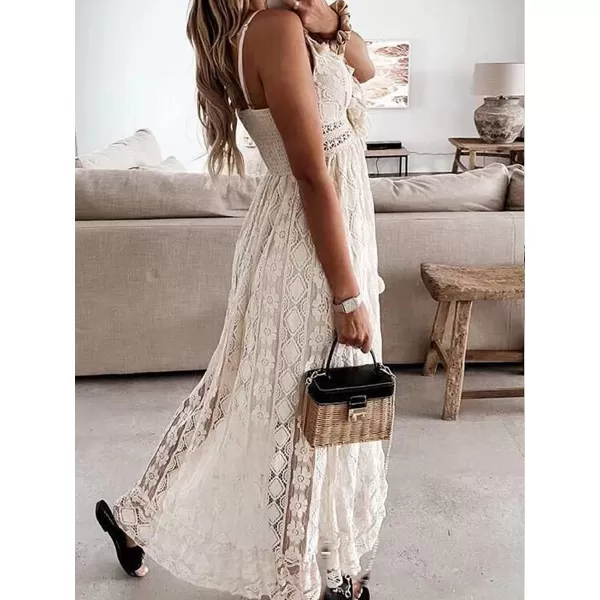 imageCUPSHE Womens Lace Up Dresses Boho Tassel VNeck Flare Ruffle BeachBeige