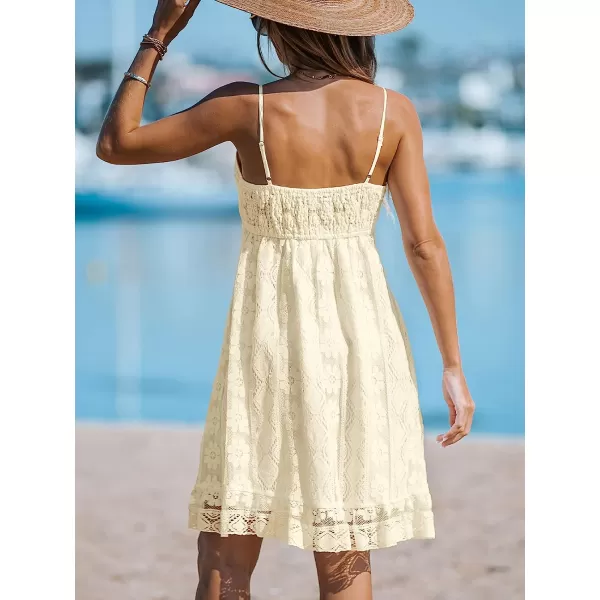 imageCUPSHE Womens Lace Up Dresses Boho Tassel VNeck Flare Ruffle BeachBeigemini