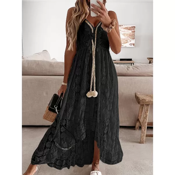 imageCUPSHE Womens Lace Up Dresses Boho Tassel VNeck Flare Ruffle BeachBlack