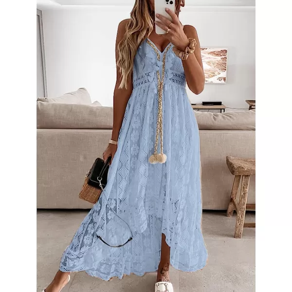 imageCUPSHE Womens Lace Up Dresses Boho Tassel VNeck Flare Ruffle BeachBlue