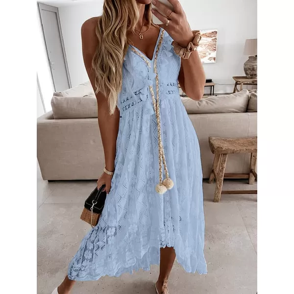 imageCUPSHE Womens Lace Up Dresses Boho Tassel VNeck Flare Ruffle BeachBlue