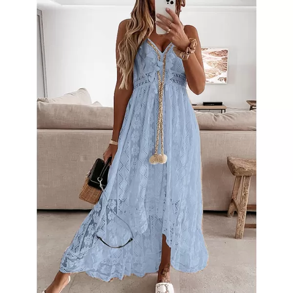 imageCUPSHE Womens Lace Up Dresses Boho Tassel VNeck Flare Ruffle BeachBlue