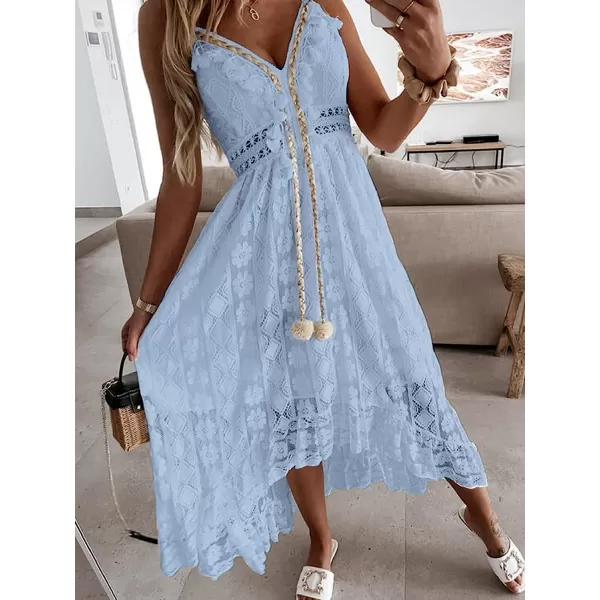imageCUPSHE Womens Lace Up Dresses Boho Tassel VNeck Flare Ruffle BeachBlue