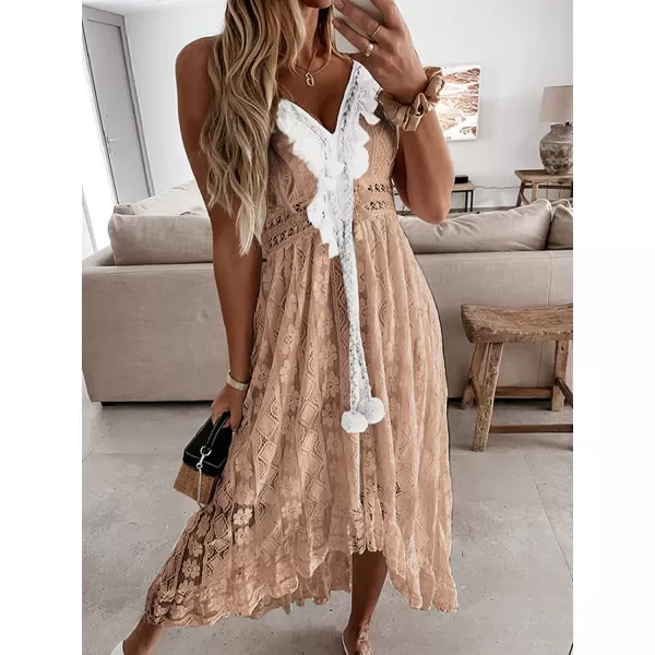 imageCUPSHE Womens Lace Up Dresses Boho Tassel VNeck Flare Ruffle BeachBrown