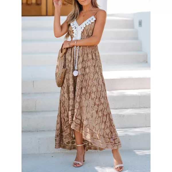 imageCUPSHE Womens Lace Up Dresses Boho Tassel VNeck Flare Ruffle BeachBrown