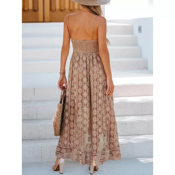 imageCUPSHE Womens Lace Up Dresses Boho Tassel VNeck Flare Ruffle BeachBrown