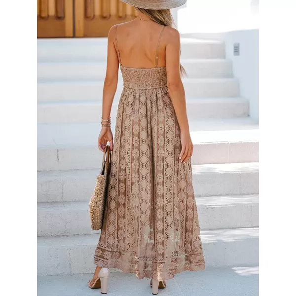 imageCUPSHE Womens Lace Up Dresses Boho Tassel VNeck Flare Ruffle BeachBrown