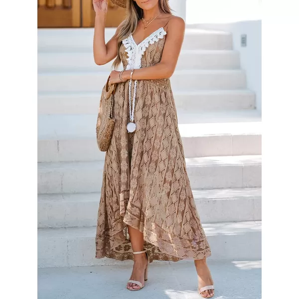 imageCUPSHE Womens Lace Up Dresses Boho Tassel VNeck Flare Ruffle BeachBrown