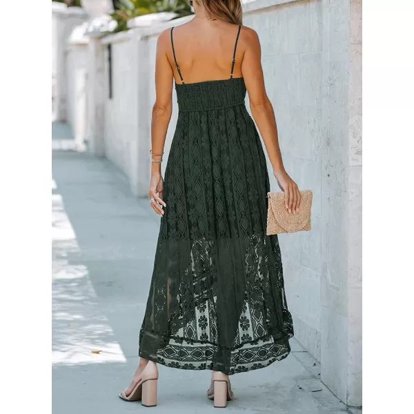 imageCUPSHE Womens Lace Up Dresses Boho Tassel VNeck Flare Ruffle BeachDark Green