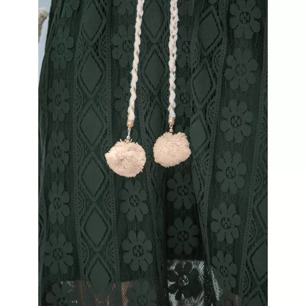 imageCUPSHE Womens Lace Up Dresses Boho Tassel VNeck Flare Ruffle BeachDark Green