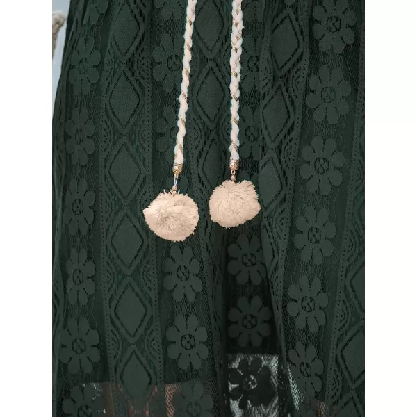 imageCUPSHE Womens Lace Up Dresses Boho Tassel VNeck Flare Ruffle BeachDark Green