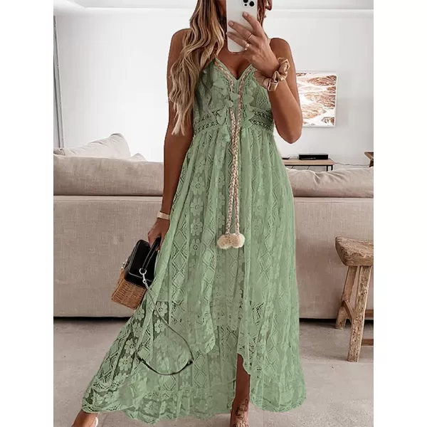 imageCUPSHE Womens Lace Up Dresses Boho Tassel VNeck Flare Ruffle BeachGreen