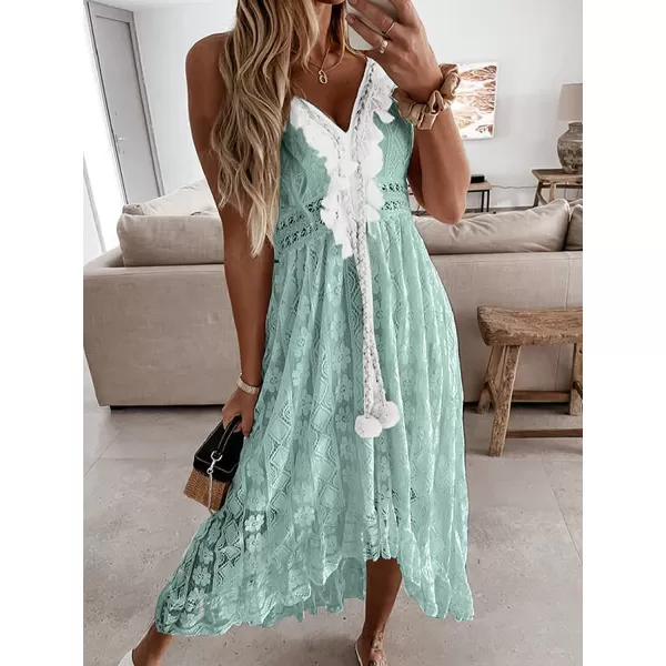 imageCUPSHE Womens Lace Up Dresses Boho Tassel VNeck Flare Ruffle BeachMint Green