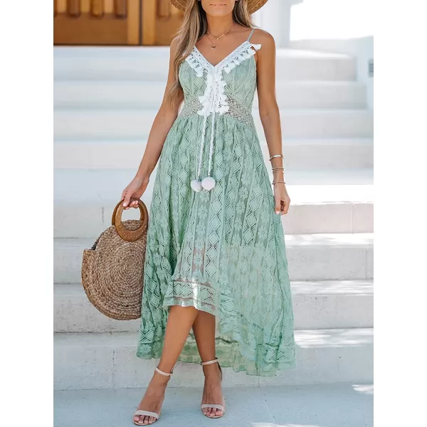 imageCUPSHE Womens Lace Up Dresses Boho Tassel VNeck Flare Ruffle BeachMint Green