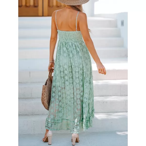 imageCUPSHE Womens Lace Up Dresses Boho Tassel VNeck Flare Ruffle BeachMint Green