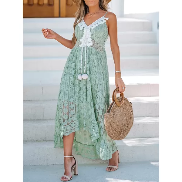 imageCUPSHE Womens Lace Up Dresses Boho Tassel VNeck Flare Ruffle BeachMint Green