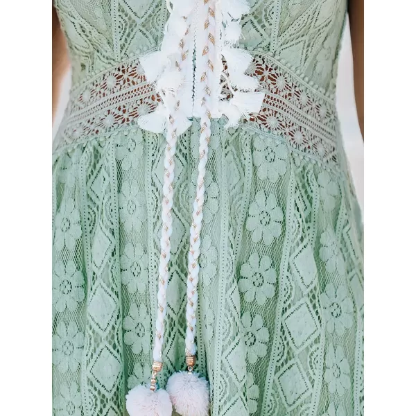 imageCUPSHE Womens Lace Up Dresses Boho Tassel VNeck Flare Ruffle BeachMint Green