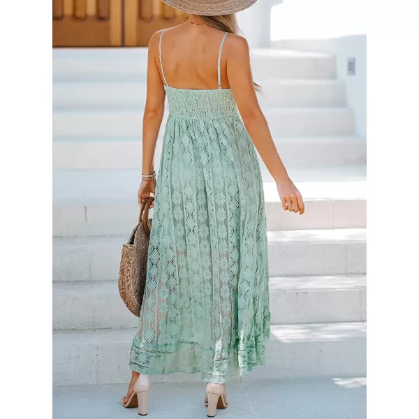 imageCUPSHE Womens Lace Up Dresses Boho Tassel VNeck Flare Ruffle BeachMint Green