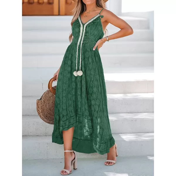 imageCUPSHE Womens Lace Up Dresses Boho Tassel VNeck Flare Ruffle BeachOlive Green