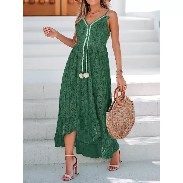 imageCUPSHE Womens Lace Up Dresses Boho Tassel VNeck Flare Ruffle BeachOlive Green