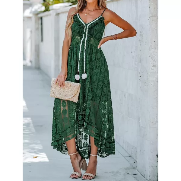 imageCUPSHE Womens Lace Up Dresses Boho Tassel VNeck Flare Ruffle BeachOlive Green