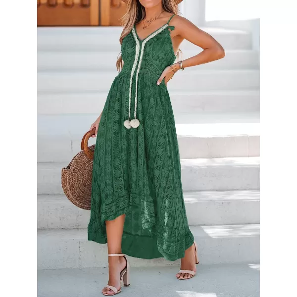 imageCUPSHE Womens Lace Up Dresses Boho Tassel VNeck Flare Ruffle BeachOlive Green